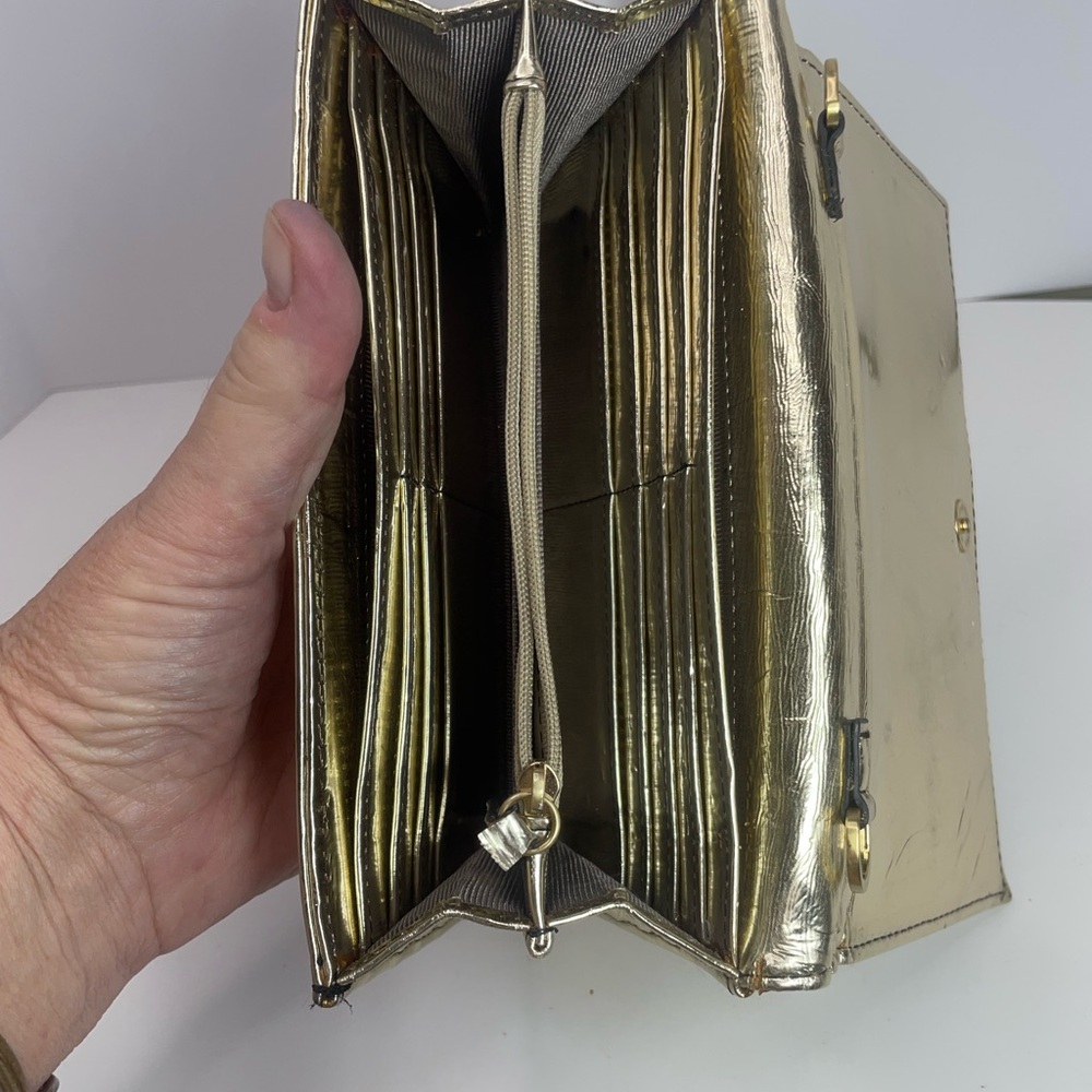 Zac Posen New York Shirley bow mini Gold Leather Crossbody or Clutch bag - Picture 13 of 16